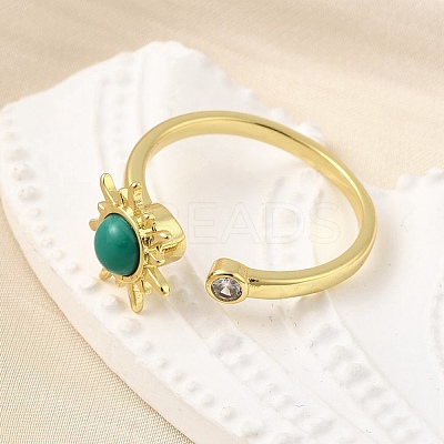 Brass Pave Cubic Zirconia Open Cuff Rings for Women RJEW-U056-01G-1