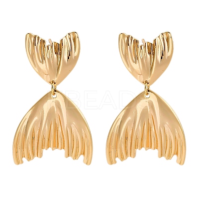 Brass Fishtail Stud Earrings EJEW-R014-08G-1