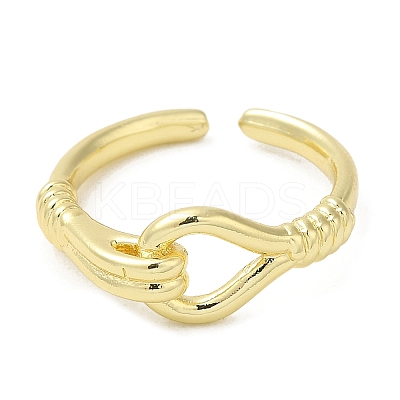 Rack Plating Brass Hollow Teardrop Open Cuff Ring for Women RJEW-M151-05G-1