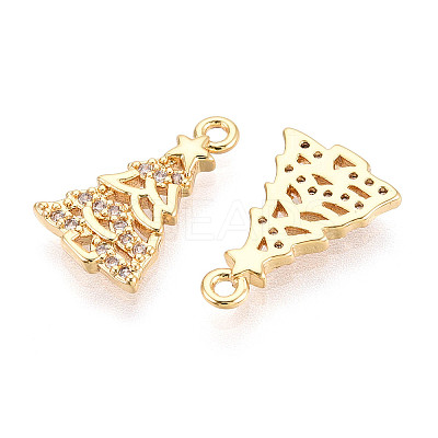 Brass Micro Pave Clear Cubic Zirconia Pendants KK-T077-45G-1