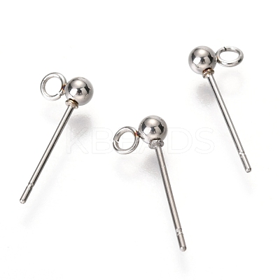 Non-Tarnish Original Color 304 Stainless Steel Ball Post Stud Earring Findings STAS-C018-23P-03-1