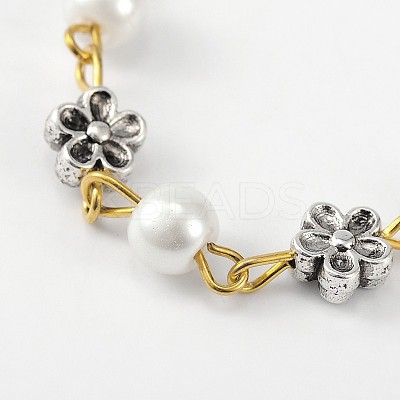 Handmade Round Glass Pearl Beads Chains for Necklaces Bracelets Making AJEW-JB00072-01-1