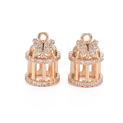 Rack Plating Brass Micro Pave Clear Cubic Zirconia Pendants X-KK-T060-17-RS-1