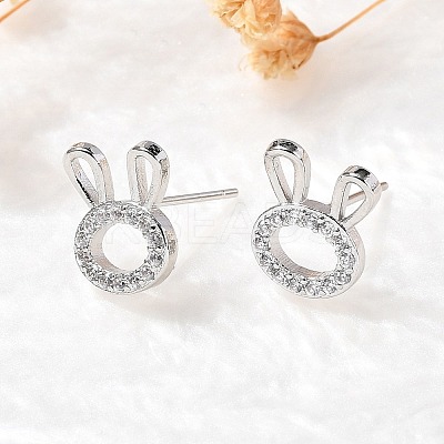Rabbit Head Brass Micro Pave Cubic Zirconia Ear Studs EJEW-D304-39P-1