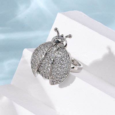 Brass Micro Pave Cubic Zirconia Adjustable Open Cuff Rings for Women RJEW-A072-01C-P-1