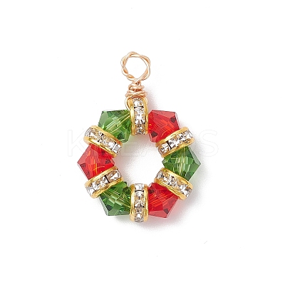 2Pcs 2 Colors Imitation Austrian Crystal K9 Glass & Brass Crystal Rhinestone Beaded Hexagon Pendants PALLOY-JF04343-1