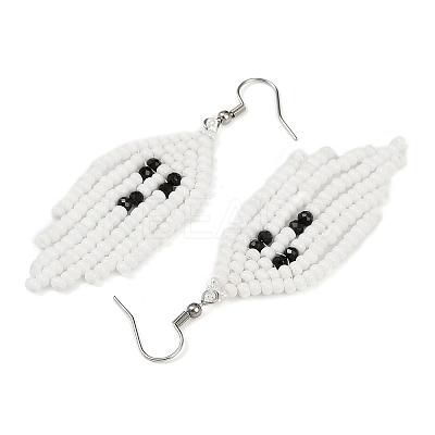 Halloween Theme Ghost Handmade Glass Seed Beaded Dangle Earrings EJEW-MZ00479-1