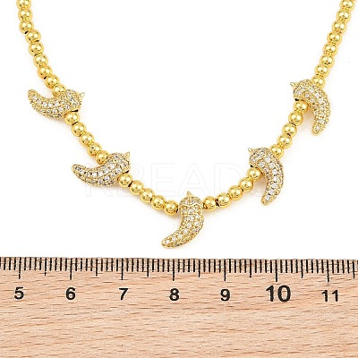 Brass Micro Pave Clear Cubic Zirconia Hot Pepper and Round Beaded Necklaces KK-CBA4547-15G-1