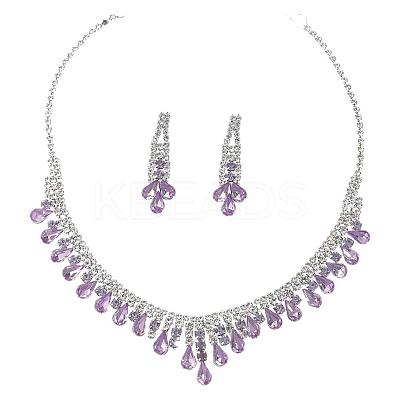 Alloy Rhinestone Teardrop Tassel Necklaces & Stud Earrings Sets FS-WG9D3B7-01-1