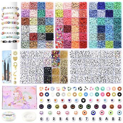 DIY Flat Round/Disc Handmade Polymer Clay Beaded Bracelets Jewelry Making Kits DIY-YW0012-94-1