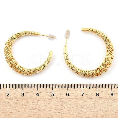 Textured C-Shaped Brass Hoop Earrings for Women EJEW-U055-19G-1