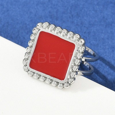 Square 304 Stainless Steel Enamel Finger Rings for Women RJEW-G355-06P-02-1