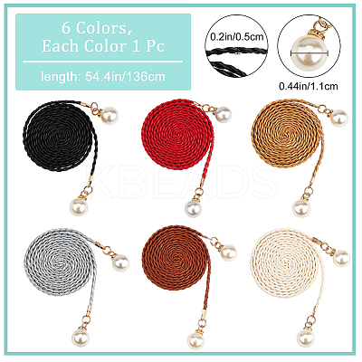 6Pcs 6 Colors Imitation Leather Braided Chain Belts with Imitation Pearl AJEW-CP0001-81-1