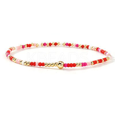 Bohemian Glass Seed Bead & Brass Beads Stretch Bracelets for Women DR1565-14-1