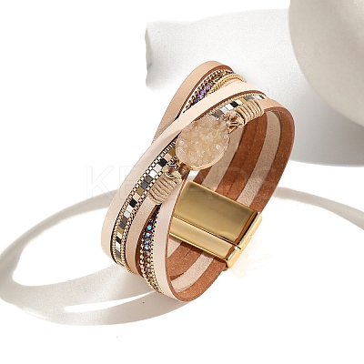 Braided PU Leather Crod Multi-strand Bracelets for Women PW-WGA5B72-02-1
