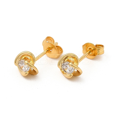 Rack Plating Brass Micro Pave Cubic Zirconia Stud Earrings EJEW-P221-03G-1