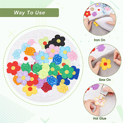 40Pcs 20 Styles Rose Shape & 5-Petal Flower Computerized Embroidery Cloth Iron on/Sew on Patches DIY-AR0003-12-1