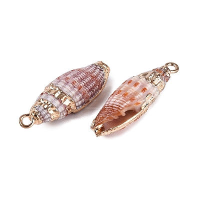 Electroplated Golden Brass Trim Natural Spiral Shell Pendants SSHEL-N042-39-1