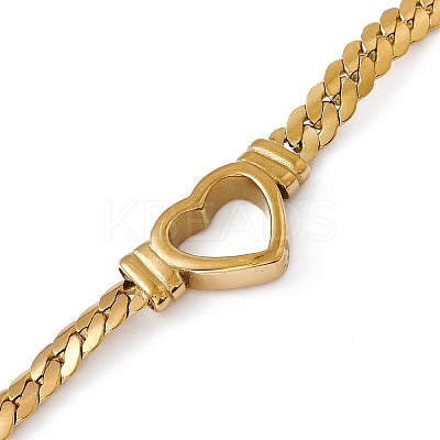 304 Stainless Steel Hollow Out Heart Link Bracelet with Cuban Link Chains for Women BJEW-P284-01G-1