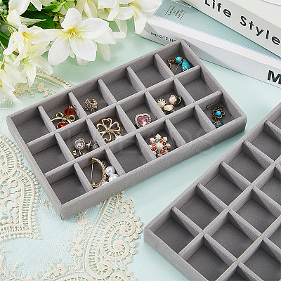 18 Grids Rectangle Wood Covered with Velvet Jewelry Trinket Display Trays AJEW-WH20054-062H-02-1
