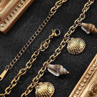 Ocean Beach 304 Stainless Steel & Shell Bib Necklaces STAS-Z112-01G-1