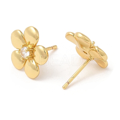 Brass Flower Stud Earrings with Clear Cubic Zirconia EJEW-Q770-10G-1
