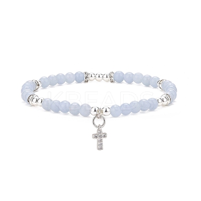 4Pcs 4 Style Natural Angelite & Lava Rock & Opalite Round Beaded Stretch Bracelets Set BJEW-JB09083-1