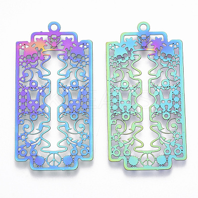 Ion Plating(IP) 201 Stainless Steel Filigree Pendants X-STAS-T057-14-1