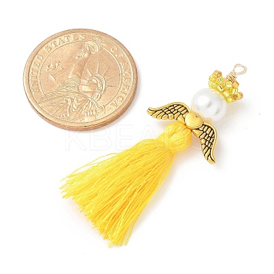 Glass Pearl Round Beaded with Polycotton Tassel Big Pendants PALLOY-MZ00611-1
