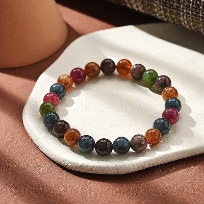 Natural Dyed & Heated Chalcedony Imitation Tourmaline Beaded Stretch Bracelets for Women Men BJEW-F483-03-1-1