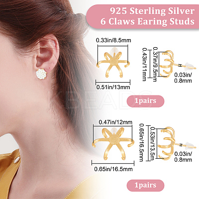 2 Pairs 2 Size 925 Sterling Silver Stud Earring Findings FIND-BBC0001-47G-1