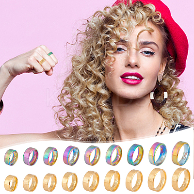 18Pcs 18 Styles Titanium & 201 Stainless Steel Plain Band Finger Rings for Women RJEW-UN0002-85-1