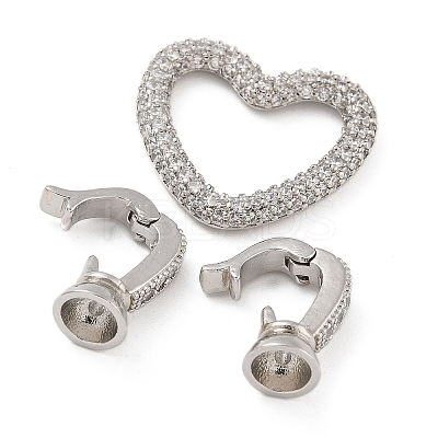 Rack Plating Brass Micro Pave Clear Cubic Zirconia Fold Over Clasps KK-A234-021C-P-1