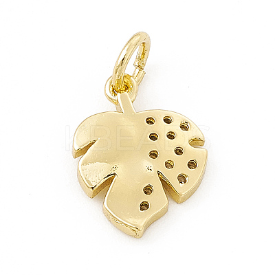 Brass Micro Pave Clear Cubic Zirconia Leaf Charms ZIRC-F132-48G-1