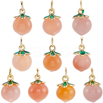 10Pcs Natural Agate Peach Charms with Brass Jump Rings G-BBC0001-62-1