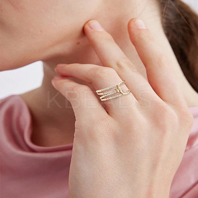 1Pc Brass Micro Pave Clear Cubic Zirconia Cuff Rings RJEW-LP0004-08-1