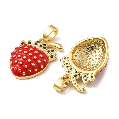 Strawberry Brass Enamel Micro Pave Cubic Zirconia Pendants KK-M325-14B-G-1