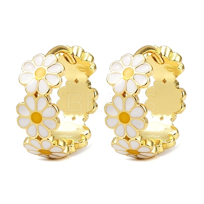 Brass Enamel Hoop Earrings EJEW-S277-01G-1