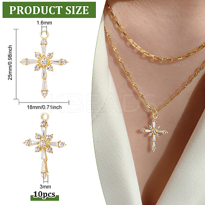 10Pcs Brass Clear Cubic Zirconia Pendants FIND-BC0004-29-1