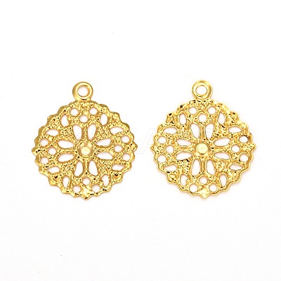 Flat Round Brass Flower Filigree Findings Charms Pendants LS-KK-O015-05G-1