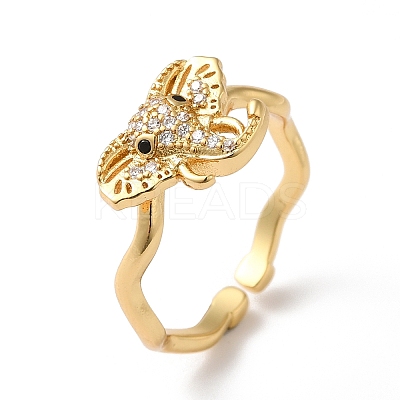 Elephant Brass Micro Pave Cubic Zirconia Cuff Rings RJEW-P088-02G-1