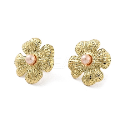 Flower Real 14K Gold Plated 304 Stainless Steel Stud Earrings EJEW-P258-36G-02-1