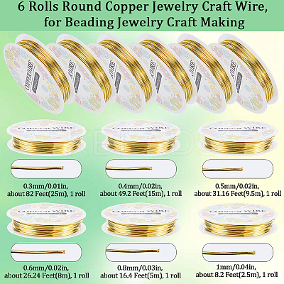 6 Rolls 6 Size Copper Jewelry Wire CWIR-SC0001-03B-1