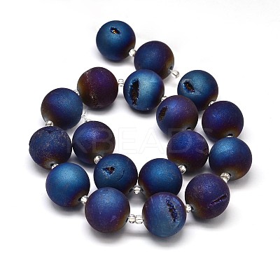Round Electroplated Natural Druzy Geode Quartz Crystal Beads Strands G-A143B-16mm-02-1