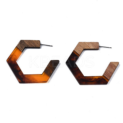 Hexagon Half Hoop Earrings for Women EJEW-N017-006B-1