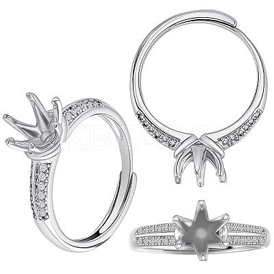 4Pcs Brass Micro Pave Cubic Zirconia Adjustable Rings Settings KK-BBC0023-81-1