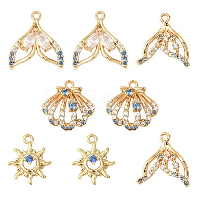 8Pcs 4 Styles Brass Micro Pave Cubic Zirconia Pendants KK-FS0001-96-1