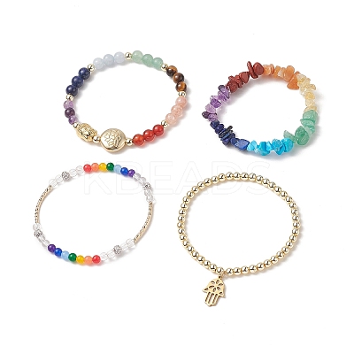 4Pcs 4 Style Natural Mixed Gemstone Beaded Stretch Bracelets Set BJEW-JB09222-1