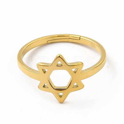 Ion Plating(IP) 304 Stainless Steel Star of David Adjustable Ring for Women RJEW-B027-13G-1