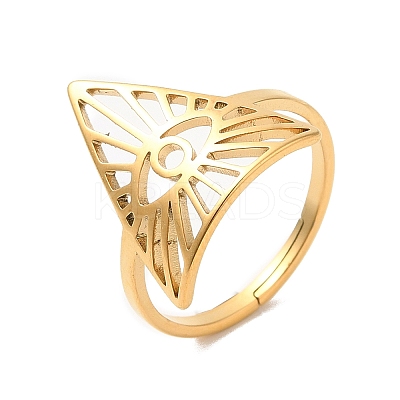 Ion Plating(IP) 304 Stainless Steel Triangle with Horse Eye Adjustable Ring for Women X-RJEW-M149-10G-1